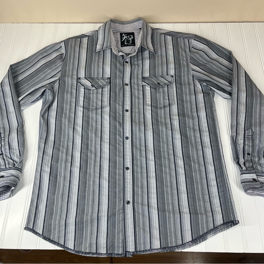 Age Of Wisdom Western Shirt Mens Large Pearl Snap Striped Long Sleeve Po…
